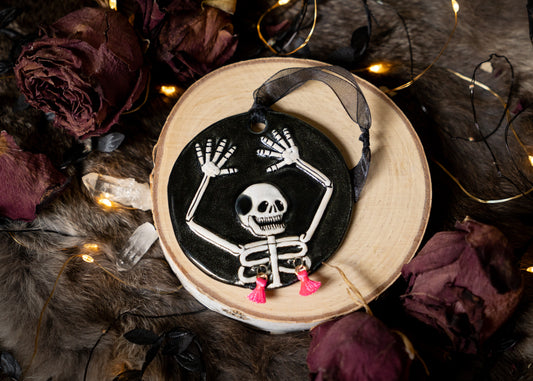 Razzle Dazzle Neon Pink Tassel Skeleton Ornament