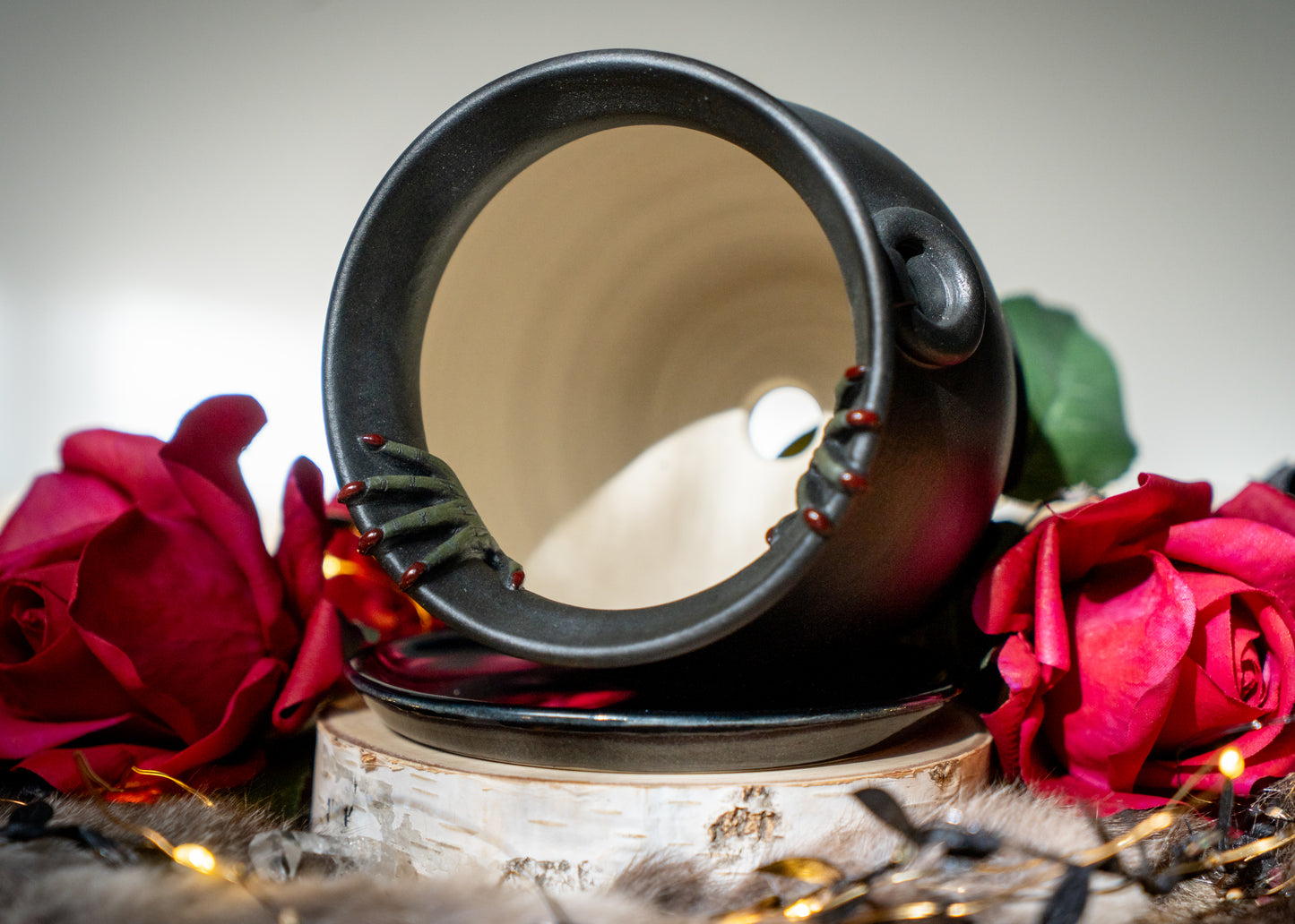 Double Witch Hand Cauldron Planter With Glittery Black Drip Dish