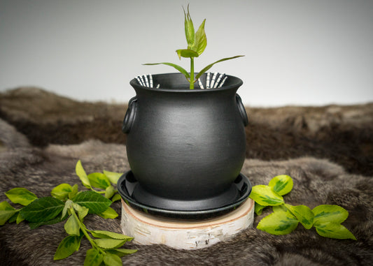 Double Skeleton Hand Cauldron Planter with Glittery Black Drip Tray