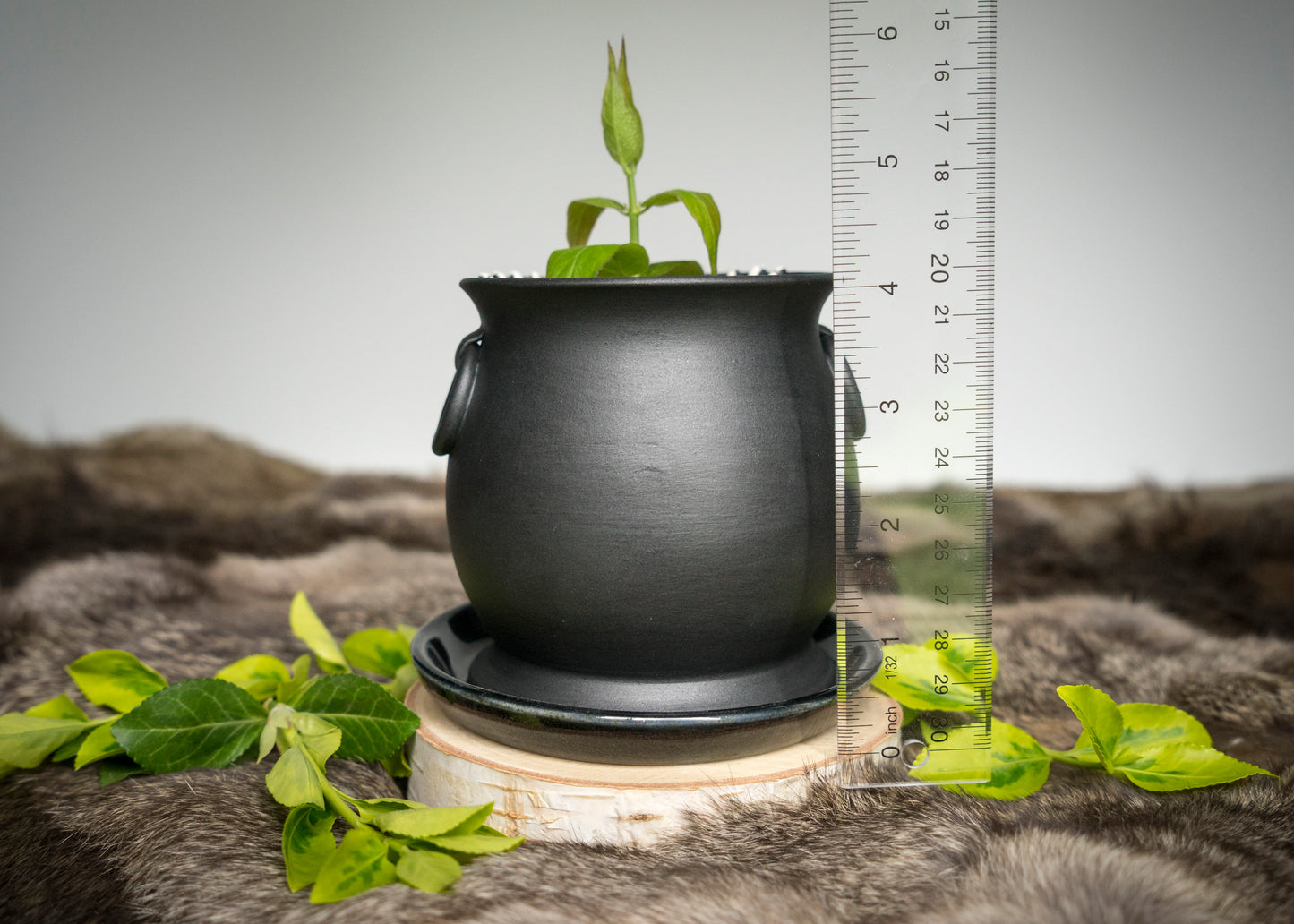 Double Skeleton Hand Cauldron Planter with Glittery Black Drip Tray