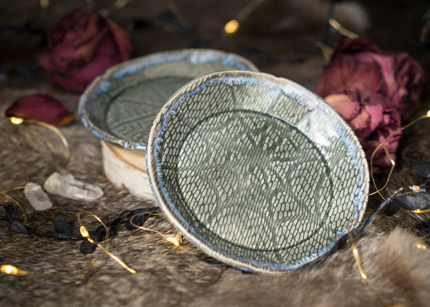 Gray Spiderweb Lace Trinket Dish