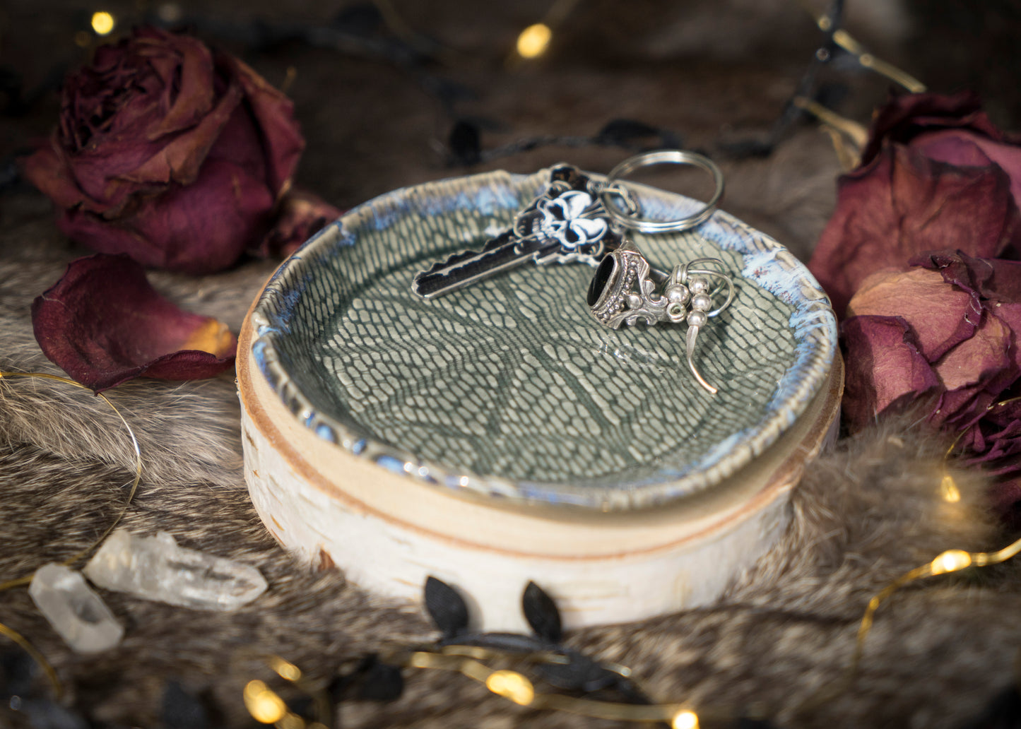 Gray Spiderweb Lace Trinket Dish