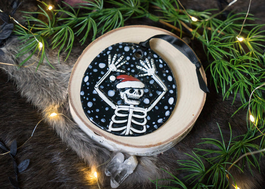 Santa Hat Skeleton Ornament