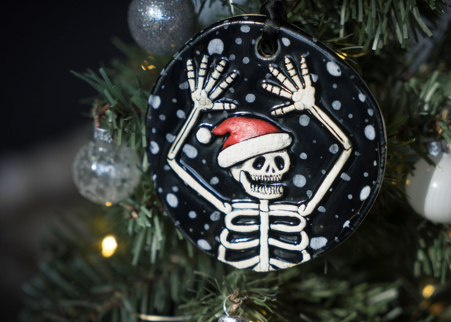 Santa Hat Skeleton Ornament