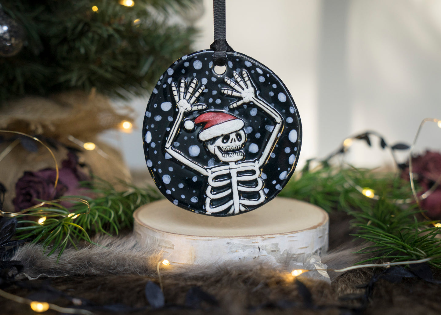 Santa Hat Skeleton Ornament