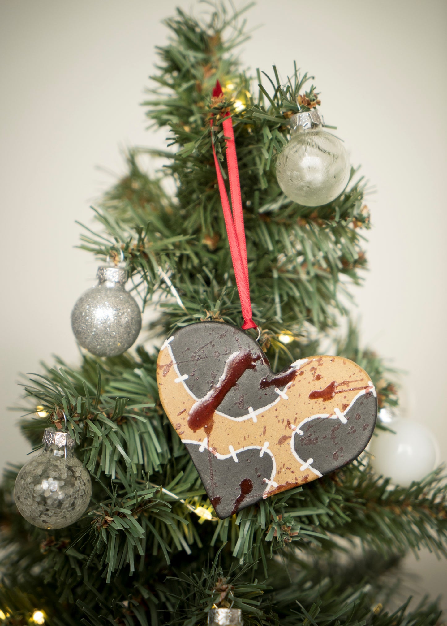 Stitched and Splattered Heart Ornament