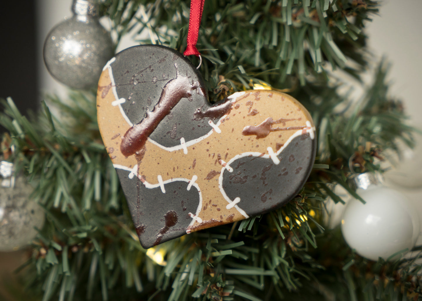 Stitched and Splattered Heart Ornament