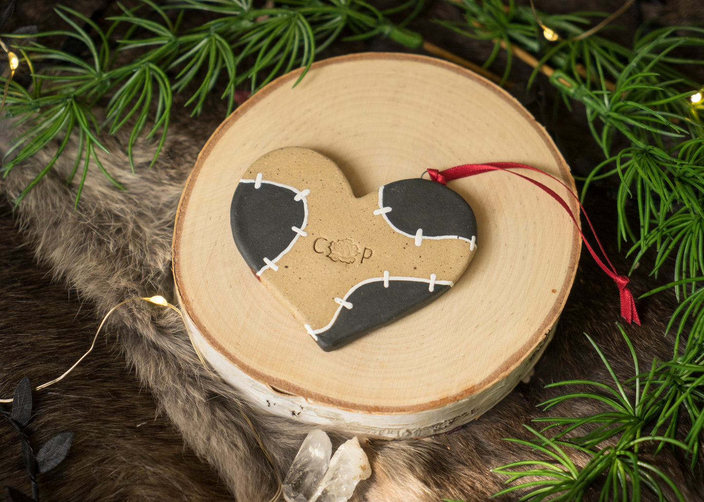 Stitched and Splattered Heart Ornament